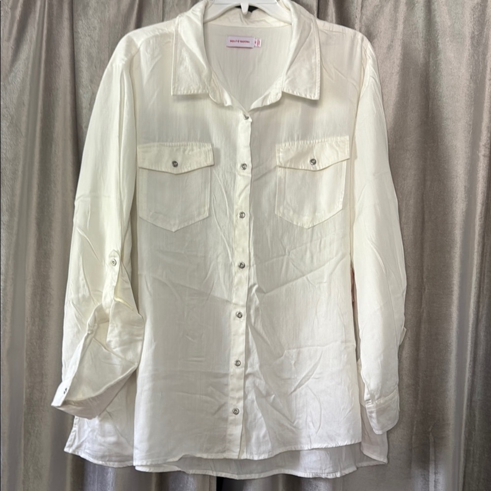 White Relaxed Button Down Shirt with Notched Collar